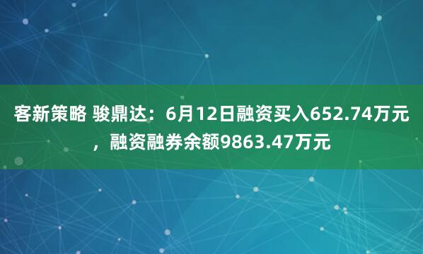 客新策略 骏鼎达：6月12日融资买入652.74万元，融资融券余额9863.47万元